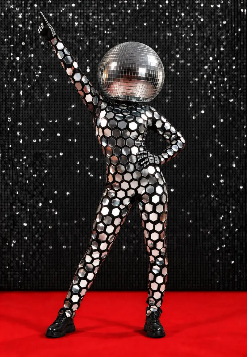 Veidrodinis personažas su disco galva