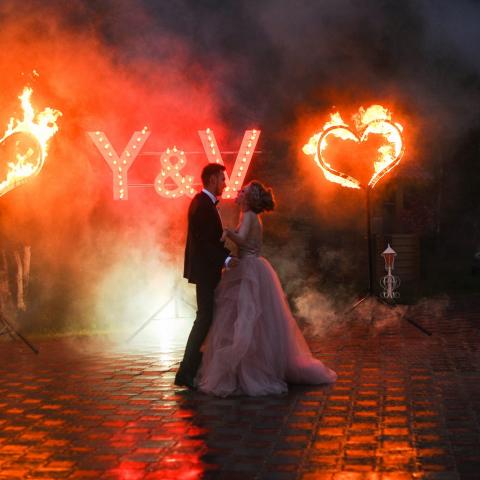 pyro deco, numbers, special moment, hearts, wedding